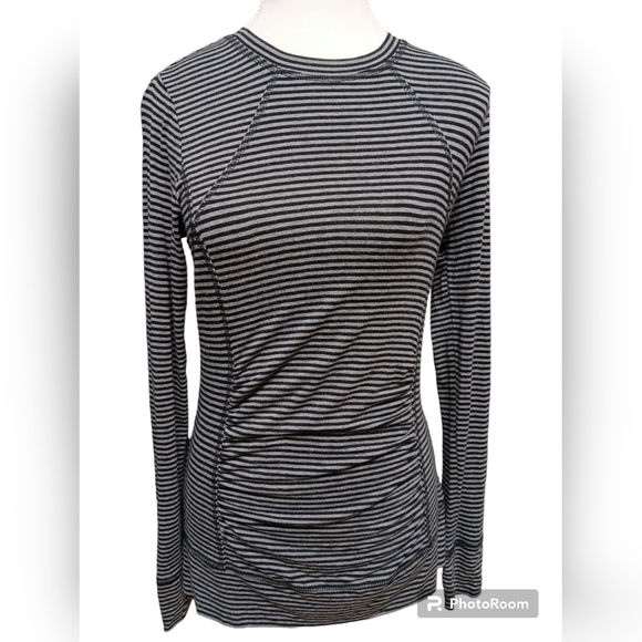 CAbi Tops - Cabi Striped Tech Long Sleeve Running Activewear Top Black Gray Size S